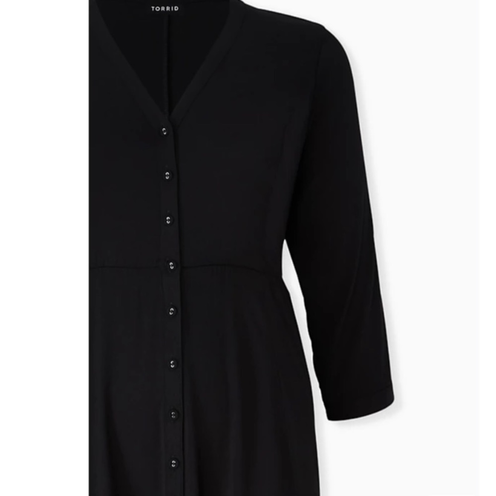 Torrid Black Challis Button Front Midi Shirt Dres… - image 3